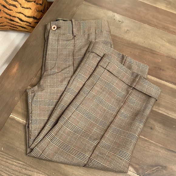 SCOOP women’s brown pleat front cropped plaid cuffed trousers. Size 0. - Picture 5 of 12